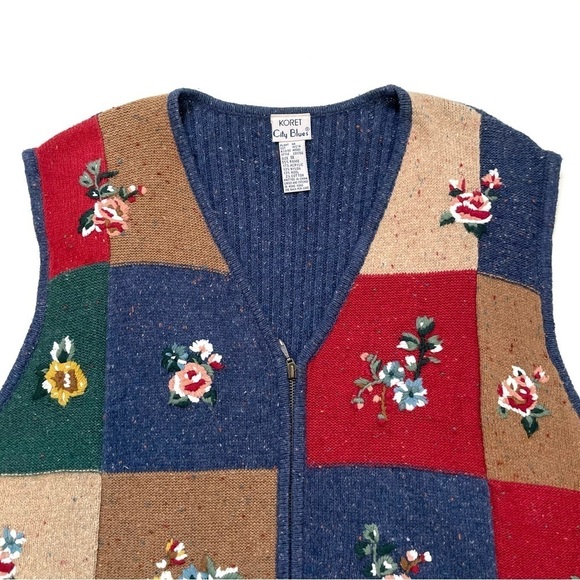 VTG patchwork floral embroidered vest 1X - Picture 2 of 12